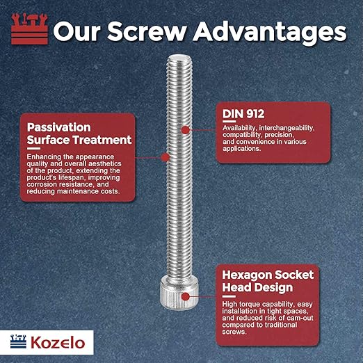 Kozelo 2pcs Socket Head Cap Screws - [M12-1.75 x 130mm] 304 Stainless Steel Allen Socket Drive for Electrical Motor 3D Printing Fan Engine Replacement Use, Silver