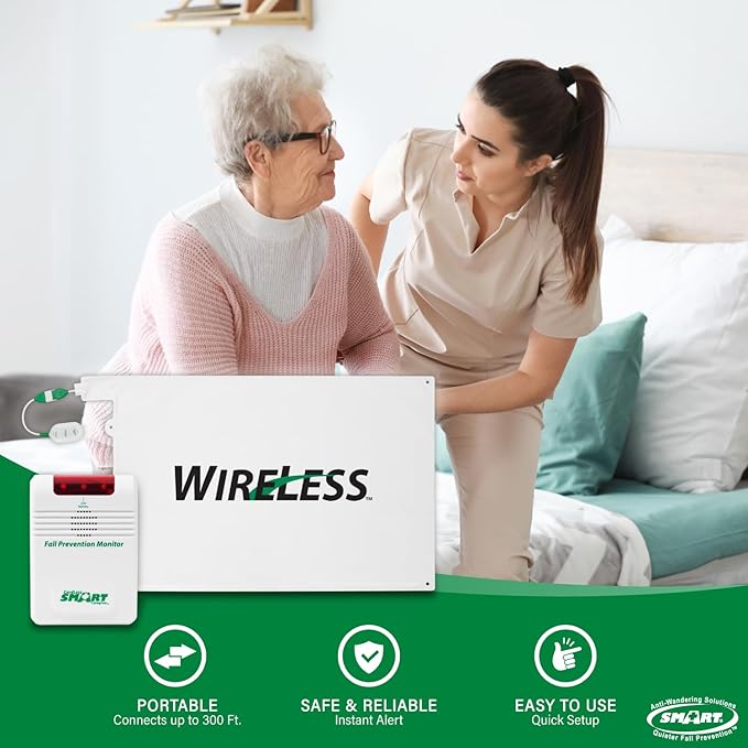 Smart Caregiver Cordless Bed Exit Alert - Includes Cordless Monitor with 20in by 30in Bed Pad