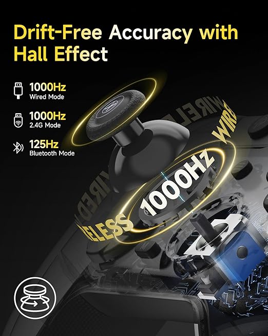 EasySMX X05Pro Wireless PC Controller – Quiet-Press Buttons, 2-Stage Impulse Triggers, 2 Programmable Buttons, Hall Joysticks, 1000mAh Battery, 1000Hz Polling Gaming Controller for PC/Switch/Android/iOS