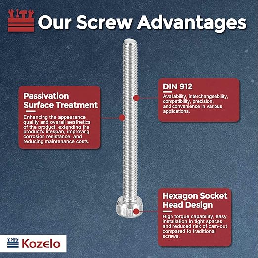 Kozelo 5pcs Socket Head Cap Screws - [M4-0.7 x 100mm] 304 Stainless Steel Allen Socket Drive for Electrical Motor 3D Printing Fan Engine Replacement Use, Silver