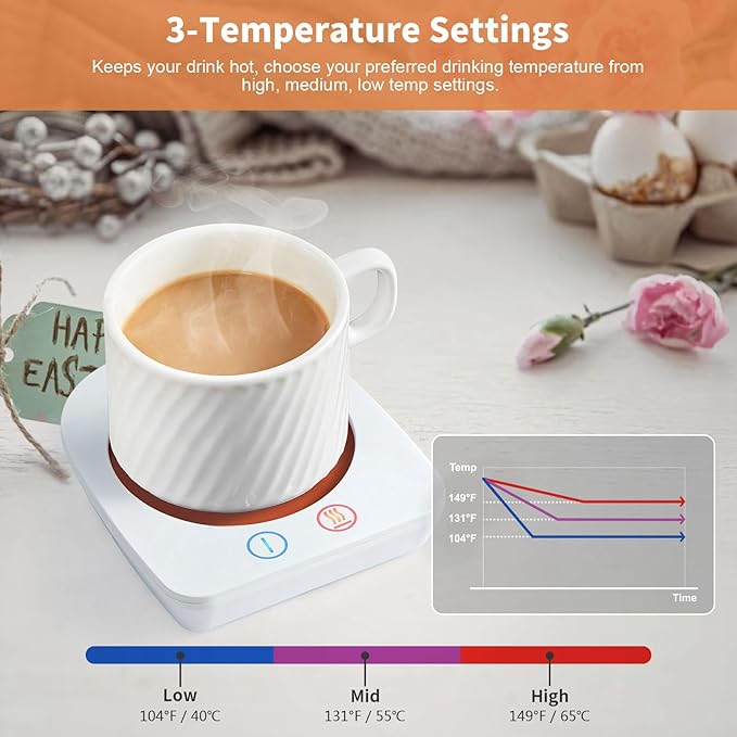 VOBAGA Coffee Warmer & Mug Warmer for Home Office Home Desk with 4H Auto Shut Off, Electric Cup Warmer Plate with 3 Temperature Settings for Tea, Water, Cocoa, Coffee Gifts Accessories for Women Men