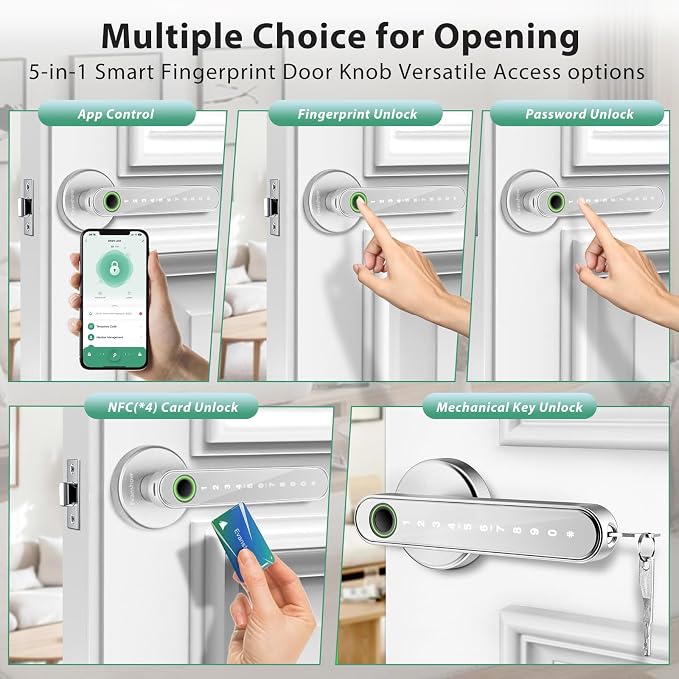 Smart Door Lock with Knob, Keyless Entry Door Locks with Handle, Fingerprint - Image 2