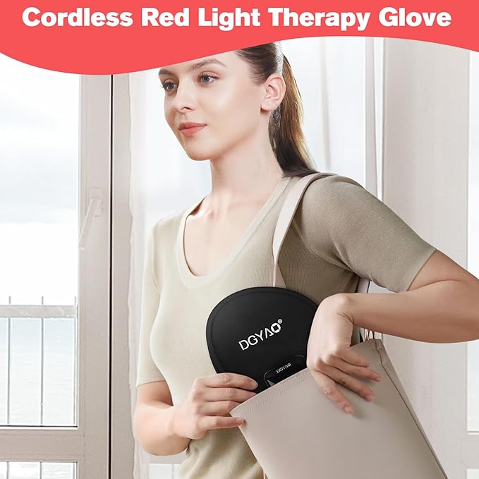 DGQY Cordless Infrared Red Light Gloves for Hand Comfort – 4000mAh Rechargeable Battery, Portable LED Light Mitten Pad Device for Hands, Fingers, Palms Home & Travel Use