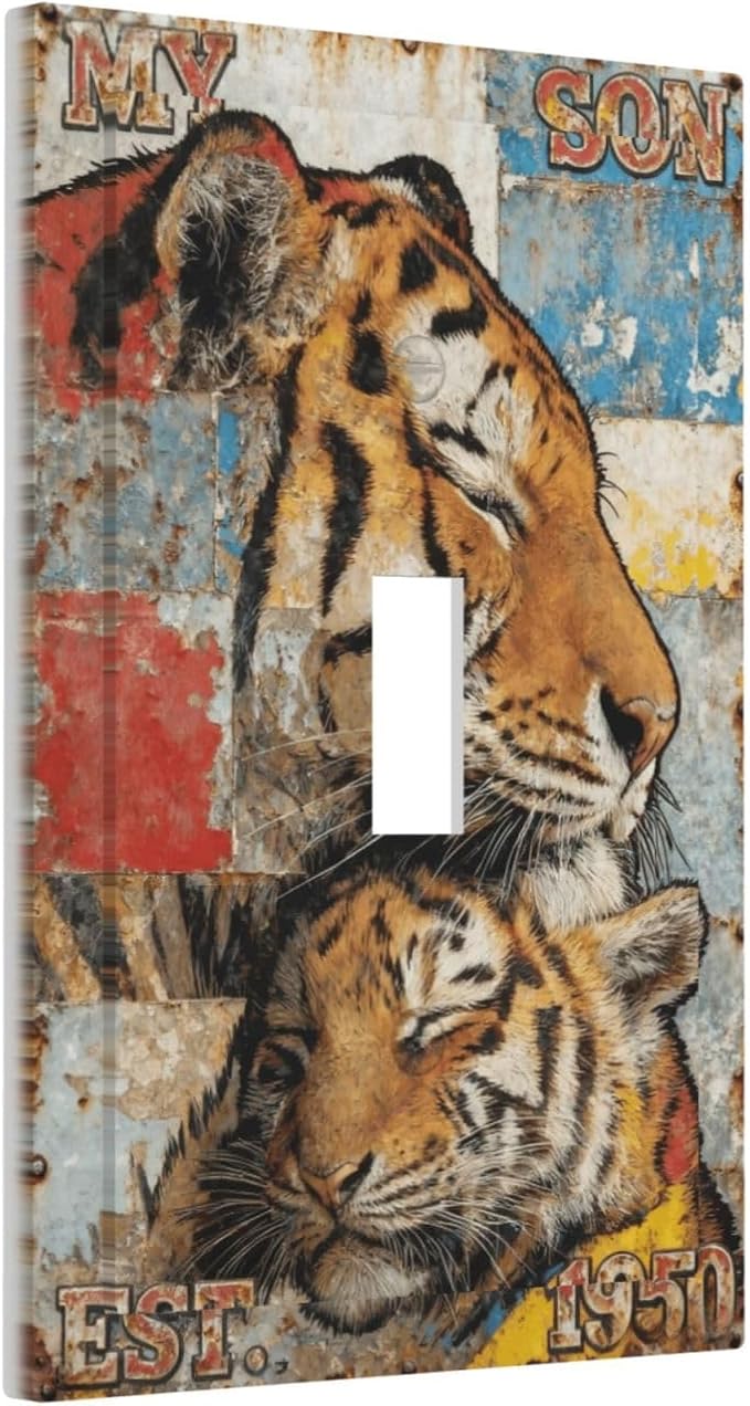 Bvtewkhz Tiger Vintage 1 Gang Single Toggle Decorative Outlet Covers Light Switch Plate Electrical Receptacle Switchplate For Bathroom Kitchen Bedroom