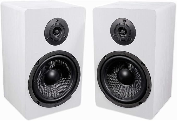 Rockville Pair RockShelf 64W V2 400w White 6.5" Bookshelf Speakers, 4 Ohm, Kevlar Woofer, Silk Dome Tweeter, Wall-Mountable, for Home Theater and Stereo Audio