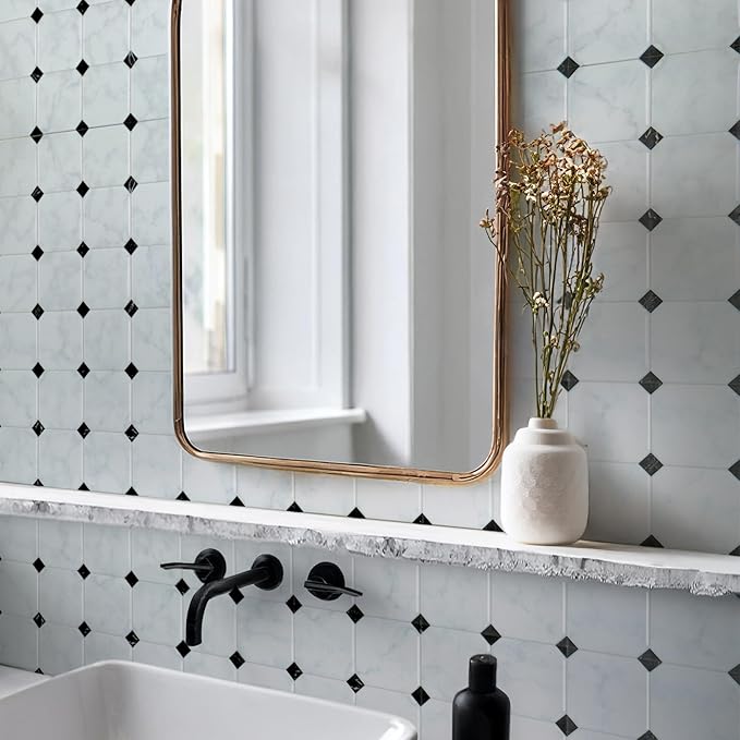SMART TILES Peel and Stick Backsplash - 5 Sheets of 7,75" x 7,75" - 3D Adhesive Peel and Stick Tile Backsplash for Kitchen, Bathroom, Wall Tile, Checkered