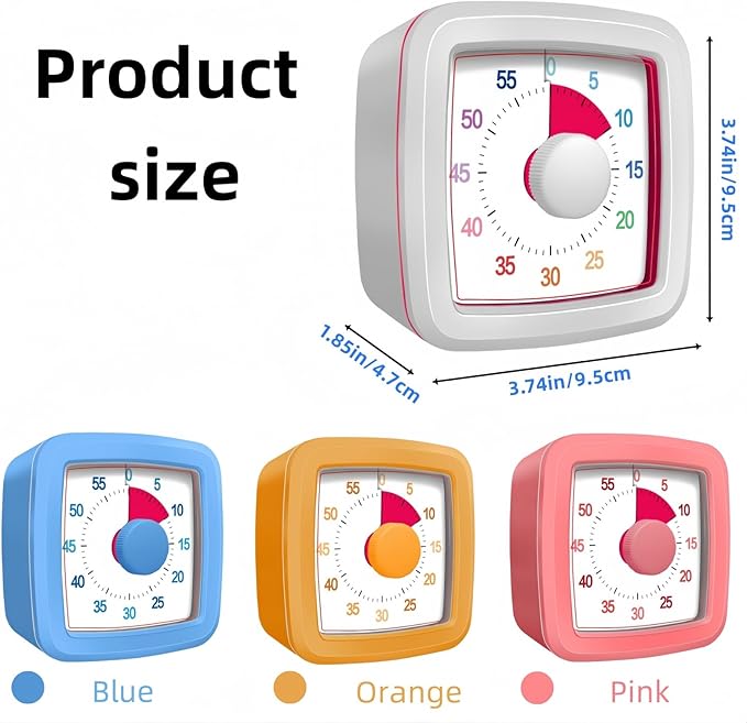 60 Minute Visual Timer for Kids and Adults, Non-Ticking 5.5 Inch Large Visual Countdown Timers for Classroom Desk, Kitchen Timer for Meeting, Working, Home and Cooking (White)