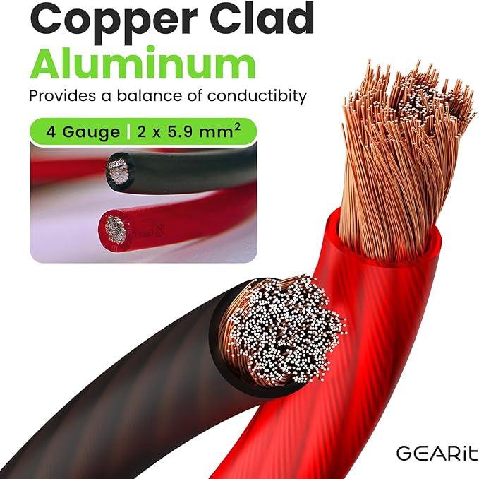 GEARit 4 Gauge Wire, CCA Electrical Wire Extension Cord for Automotive Power/Ground, Battery Cable, Car Audio, RV, Amp Wiring Kit, (25 feet Each- Black/Red Translucent)