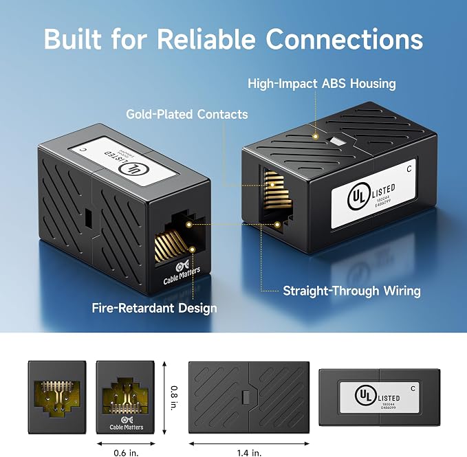 Cable Matters 5-Pack 10Gbps Cat 6 Ethernet Coupler in Black, Compatible - Image 4
