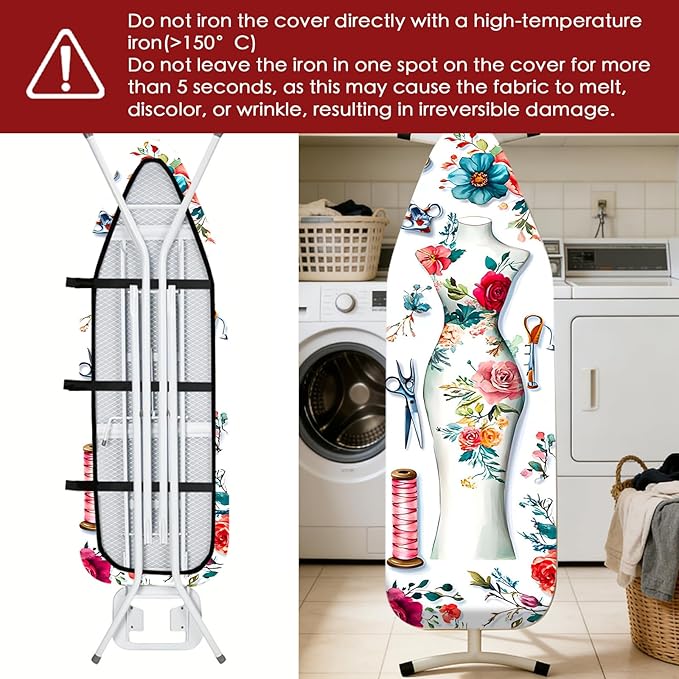 Nuxovilar Ironing Board Cover Needle Cotton 15x54 Inches | Ironing Board Cover and Pad Floral Dress Form Needle Cotton for Craft Room, Laundry Area, Home