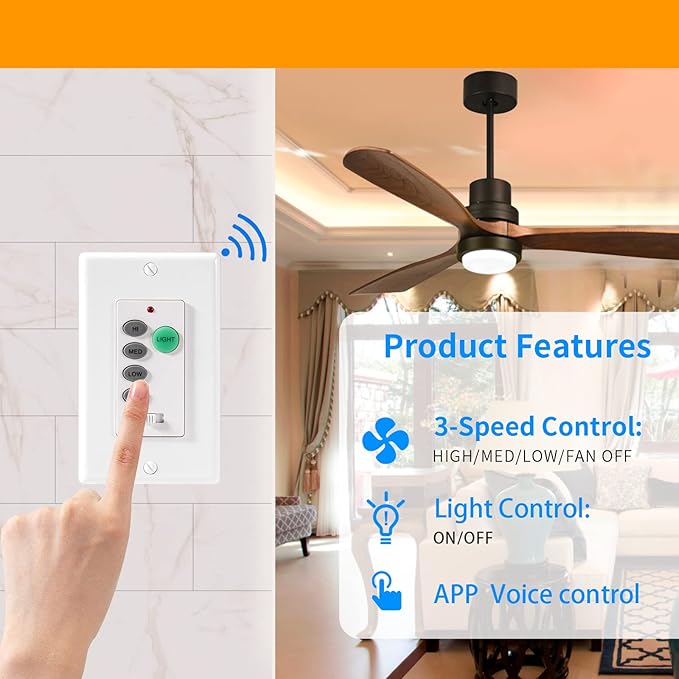 Humpptom Ceiling Fan Remote Control and Receiver Kit, Replacement for Hampton Bay, Hunter, Harbor Breeze, Westinghouse Smart Ceiling Fan Remote BY061-018WIFI