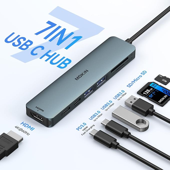 USB C Hub HDMI Adapter for MacBook Pro/Air, MOKiN 7 in 1 USB C Dongle - Image 2