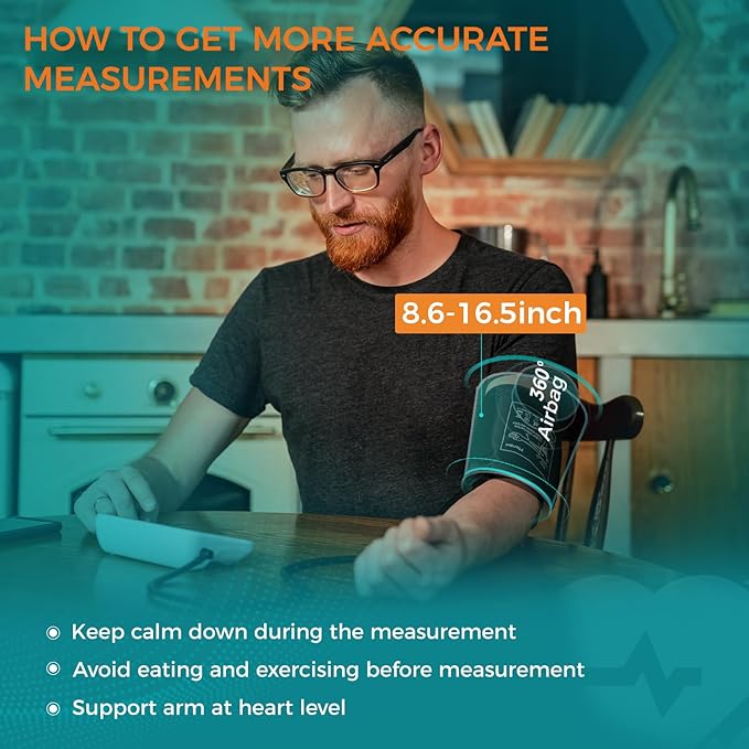Meraw Blood Pressure Cuff Automatic Arm, Blood Pressure Monitor Home Use, Blood Pressure Machine Large Arm 8.6-16.5" Dual Users Bluetooth APP High Accuracy Irregular Heartbeat Monitoring Bag