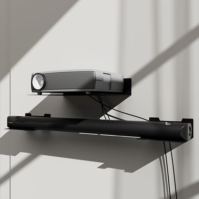PzewMo Floating Metal Wall Mount Shelf,Shelf for Projector,TV Cable Box,Router,Speaker,Sound Bar,Camera,Gaming,Decor Display (1, Large)