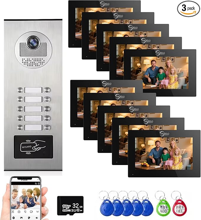 Wired Apartment Video Intercom System,1080P HD Video Doorbell, Compatible with 10 Units 7-inch Touchscreen,Supports Motion Detection,Two-Way Audio,Tuya Smart Home