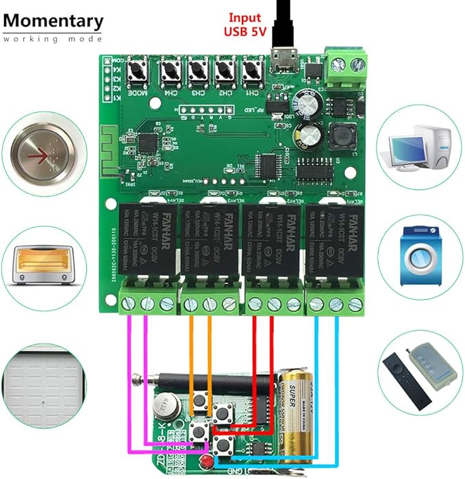 Newgoal 4-Channel WiFi Smart Switch Relay Module, TUYA/Smart Life App for Smart Home Remote Control, Momentary Time Adjustable, Compatible with Alexa/Google Assistant