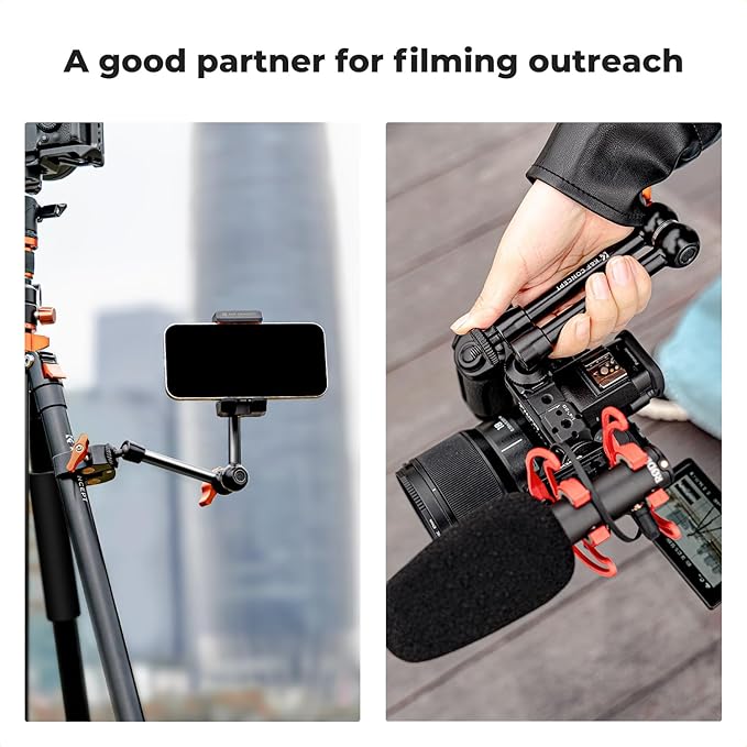 K&F CONCEPT 9.8" Magic Arm, 1/4" Screw Camera Mount Arm 360° Ball Heads for DSLRs, Monitor, Flash, LED Light, Microphone, Camera Cage, Action Camera