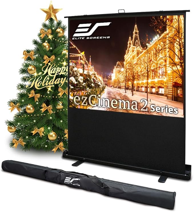 Elite Screens ezCinema 2, 120-inch 4:3 Aspect Ratio Portable Manual Floor Pull Up with Scissor Backed Projector Projection Screen Office Classroom Church Home Theater + Carrying Bag, F120NWV2