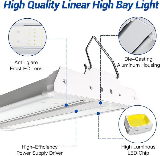 JTT LED Linear High Bay Light, 5000K Daylight 150W 21000LM 1.35FT Shop Light Commercial 360° Adjustable Tilt Hanging LED High Bay Shop Lighting Fixtures for Garage, ETL 1-Pack