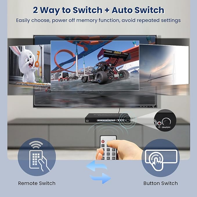 8K 60HZ HDMI Switch 4 In 1 Out with 7.1CH Audio Extractor and ARC, FERRISA HDMI 2.1 Switch Audio Converter Support Optical, L/R Audio, 4x1 HDMI Switch with Remote Support CEC, UHD, HDCP2.2, 3D, 40Gbps