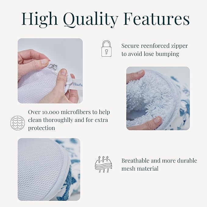 Shoe Washing Machine Bags (2-Pack) with Sneaker Brush – Deep Clean & Protection Thick Chenille Shoe Laundry Bags for Sneakers, Tennis & Casual Shoes, Travel & Storage | Ocean Print | Bluehome