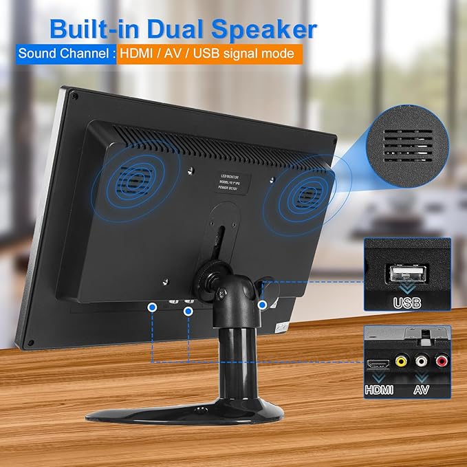 Suprlipy 10 inch FHD Small IPS Monitor LCD Display Screen 1920x1200 60Hz 16:10 with BNC VGA AV Input Built-in Lounspeakers for CCTV Security Camera DVR PC STB Game Console