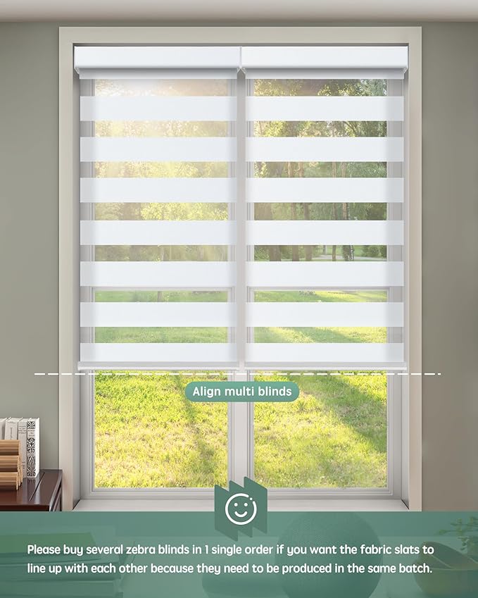 Yoolax Motorized Zebra Blinds Compatible with Alexa, Motorized Blinds with Remote Smart Automatic Custom Electric Window Blinds Cordless Indoor Blackout for Home Bedroom Kitchen (Grey Black)