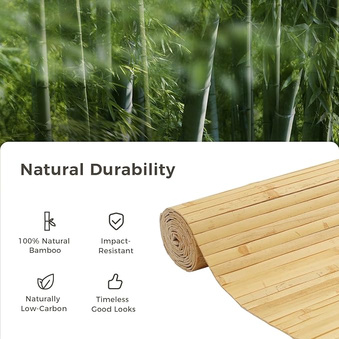 OUZUGIE 2 Pack 96x24 Inch Natural Bamboo Wall Panel – Natural Pole Wrap Paneling for Walls, Ceilings, Cabinets, Furniture – Ideal for Bedroom, Living Room & Office DIY Decor