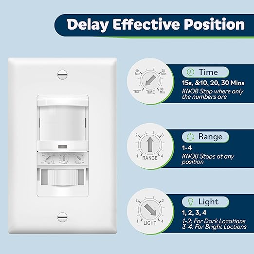 TOPGREENER Occupancy/Vacancy PIR Motion Sensor Light Switch, CDS Sensor with Learning Function, No Neutral Required, 200W Incandescent / 150W LED Load, UL Listed, Screwless Wall Plate, White, 4 Pack