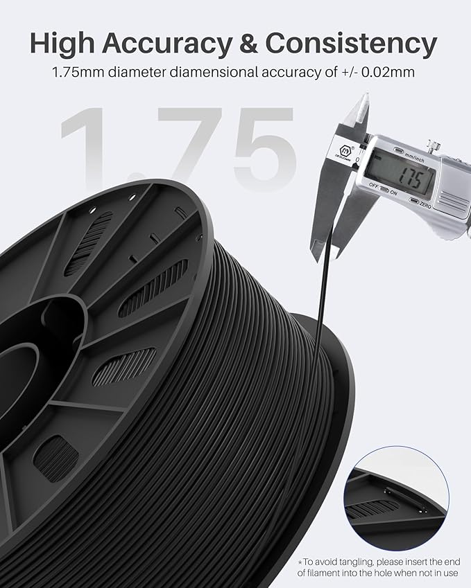 ELEGOO PLA Filament 1.75mm White 3KG, 3D Printer Filament Dimensional Accuracy +/- 0.02mm, 3kg Large Spool(6.6lbs) Fits for Most FDM 3D Printers