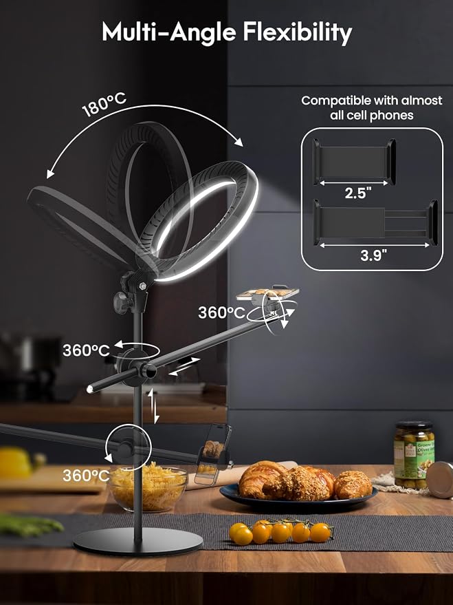 Selfie Ring Light with Stand and Phone Holder, Overhead Phone Mount with 10.5" - Image 3