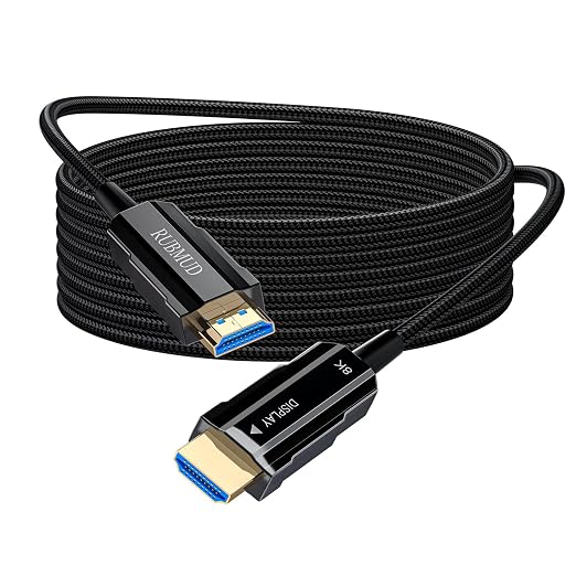 8K Long HDMI 2.1 Cable 100ft, Fiber Optic HDMI Braided Cord, High Speed Active by RUBMUD