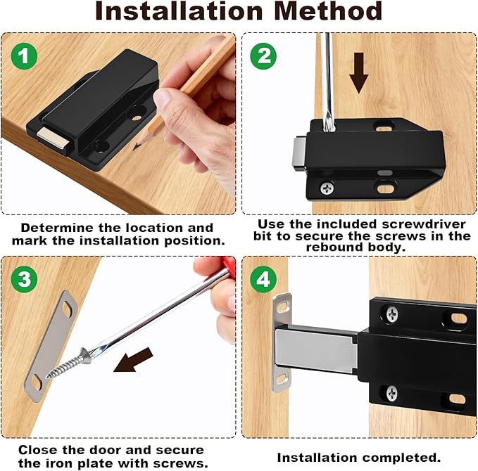 8 Pack Magnetic Push Latch,Heavy Duty Magnetic Touch Latch,for Push to Open Cabinet or Kitchen Drawer, Kitchen Door,on Strong Pop Out (Black - 2.7 inch, 8 Pack)