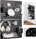 PEGZONE Pegboard Wall Organizer Combination Kit, Overall 25.4"x16.6" Metal Office Pegboard with 13 Accessories, Wall Mounted Peg board Display Panels for Home, Gaming Room, Garage (2Pcs, Medium,Black)