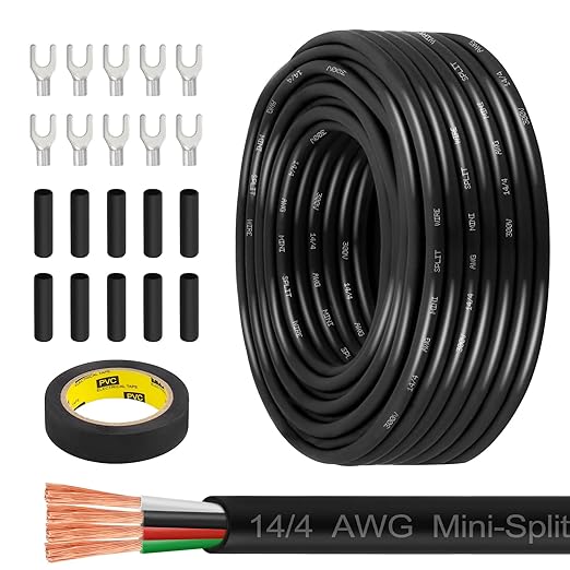 MOOKEERF 14/4 AWG Mini-Split Cable - 75FT 14 AWG 4 Conductor Control Cable 300V Stranded Oxygen-Free Pure Copper Wire for Mini Split Air Conditioner,Heat Pump,HVAC Systems and Speaker Systems