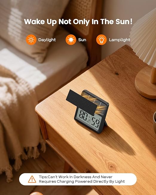 Digital Indoor Thermometer & Hygrometer, Light Powered (No Rechargeable Batteries Runs Only on Real-time Light Exposure) Solar Indoor Temperature and Humidity Monitor, Humidity Gauge