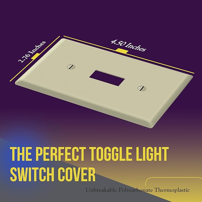 ENERLITES Toggle Light Switch Wall Plate, Gloss Finish, Size 1-Gang 4.50" x 2.76", Unbreakable Polycarbonate Thermoplastic, 8811-I-10PCS, Ivory (10 Pack)