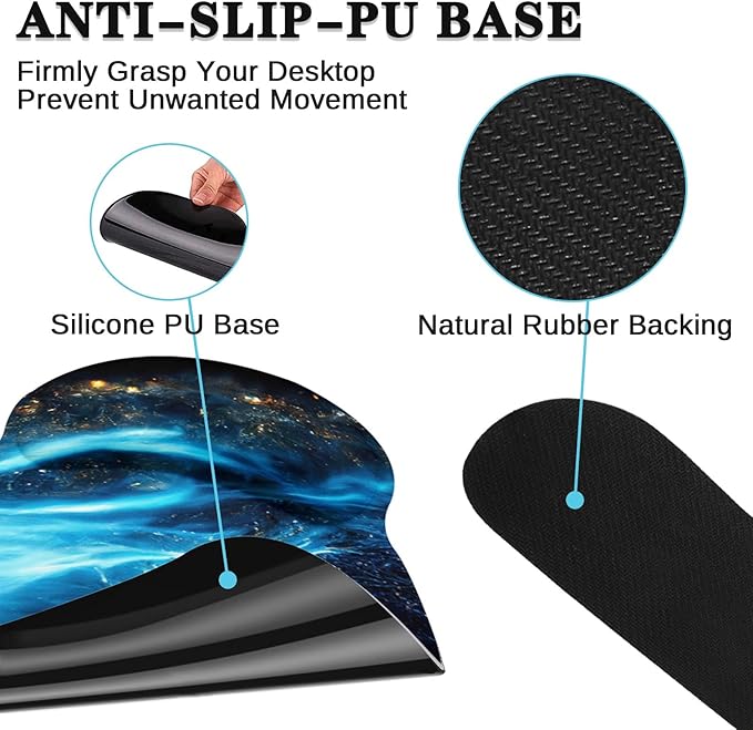 Britimes Blue Black Galaxy Keyboard Mouse Pad Set Desk Ma Space Abstract 4in1 Large Mousepad+Keyboard Wrist Rest+Mouse Wrist Rest+Coaster Ergonomic Design for Home Office Computer 35.4x15.7 inches