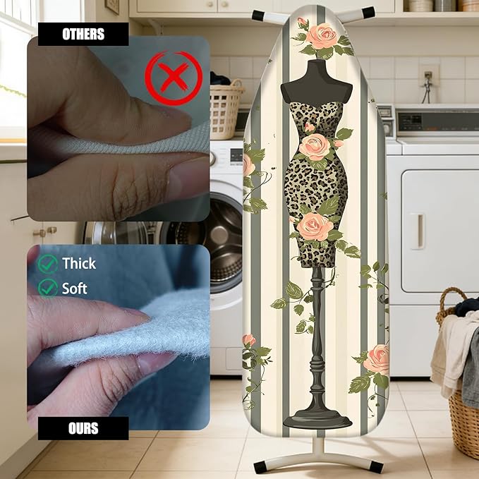 Nuxovilar Ironing Board Cover Needle Cotton 15x54 Inches | Ironing Board Cover and Pad Leopard Floral Dress Form Needle Cotton for Bedroom, Dressing Area, Laundry Room
