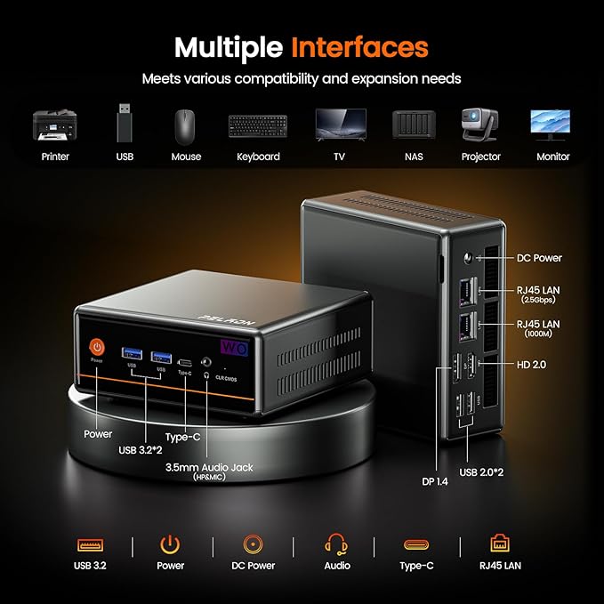 PELADN Ryzen Mini PC 5600H (Beats 5700U/7430U), 32GB Dual Channel RAM, 1TB PCIe3.0 SSD, 2.5“ SATA HDD, Mini Desktop Computer with Dual NIC LAN 2.5Gbe, WiFi6, BT5.2, Type-C