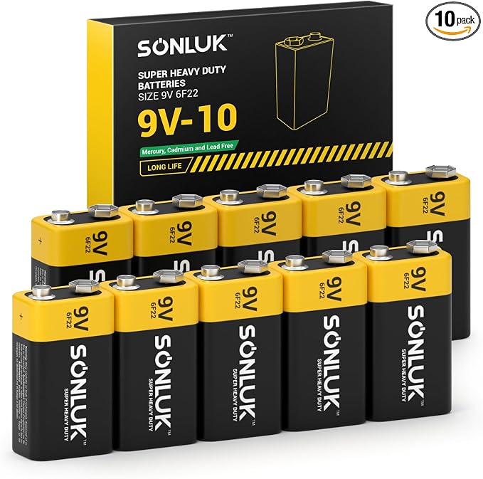 9V Batteries 10 Pack Carbon Zinc 6F22 Square 9 Volt Battery by Unknown