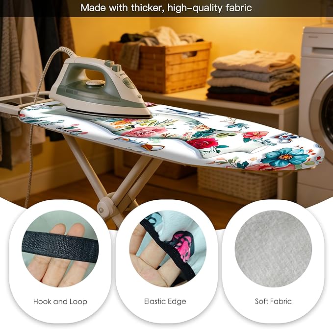 Nuxovilar Ironing Board Cover Needle Cotton 15x54 Inches | Ironing Board Cover and Pad Floral Dress Form Needle Cotton for Craft Room, Laundry Area, Home