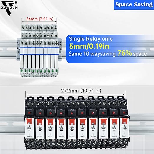 20Pcs Electromechanical Relay 6Amp Miniature Power Relay 110V-120V AC 1NO 1NC SPDT with LED Indicator, Socket Base, DIN Rail Slotted