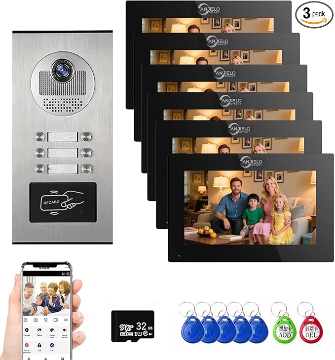Wired Apartment Video Intercom System,1080P HD Video Doorbell, Compatible with 6 Units 7-inch Touchscreen,Supports Motion Detection,Two-Way Audio, Tuya Smart Home