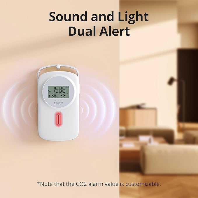 INKBIRD CO2 Monitor Ndir CO2 Detector 3 in 1 Meter | Carbon Dioxide & Temperature & Humidity Air Quality Monitor Indoor Battery Powered | Dual Alarm System | for Home, Office, RV, Grow Tent (IAM-O2)