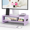 BONTEC Wooden Monitor Stand Riser, 2-Tier Desk Shelf with Storage Organizer, Ergonomic Computer Stand with Cable Management, Cellphone Holder, Purple, 16.5 Inch