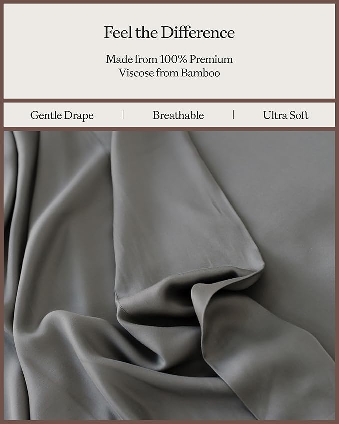 Cozy Earth Luxury Bed Sheet Set - 100% Viscose from Bamboo Fabric, Ultra-Soft & Breathable, Fits Regular & Deep Pocket Mattresses up to 20" - 4 Pieces Full Sheet Set Charcoal Grey
