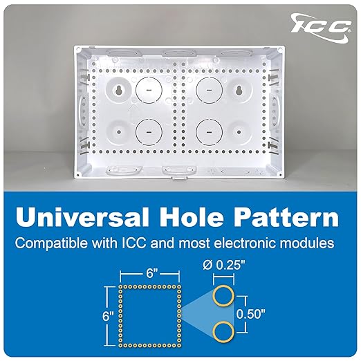 ICC 9” Plastic Structured Wiring Enclosure with Cover, Media Enclosure with CAT6 8-Port PoE++, 1x8 Bridged Telephone RJ31X, & 1x6 Video, Cable Management Box, UL Listed TAA Compliant, ICRESDC9PK