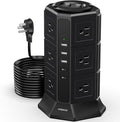 Surge Protector Power Strip Tower, 10FT Ultra Flat Extension Cord with 12 AC Outlets 5 USB Ports(2 Type C), Desktop Charging Station, Flat Plug Outlet Extender for Home Office Dorm