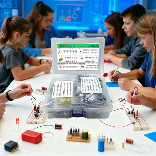 Nodehawk Electronic Component Kit -Total 1800 Pcs, LED Diodes, Resistors, Capacitors, Ceramic Capacitors, Transistors, Diodes - for DIY Projects, Electronics Hobbyists